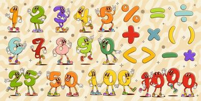 Cartoon groovy math number characters vector