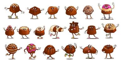 Groovy chocolate candy and sweets characters vector