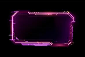 Purple neon game frame, HUD information call box vector