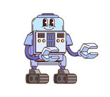 Cartoon groovy robot, retro droid bot character vector