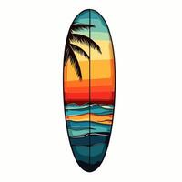 Surfboard With Sunset And Palm Trees vector