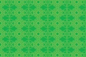 Seamless Geometric Pattern with Star and Circle Elements in Green vector