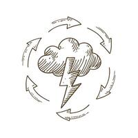 Cloud with lightning and arrows illustrating renewable energy cycle concept vector