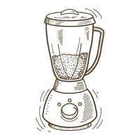 retro hand drawn blender illustration with movement lines for culinary design vector