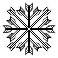 Geometric arrow snowflake design, symmetrical black and white art pattern abstract vector