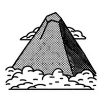 Stylized mountain with clouds in retro dot design, nature and minimalist art concept vector