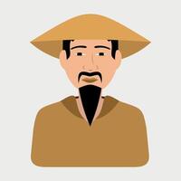 colored stylized icon of chinese man in hat on white background vector