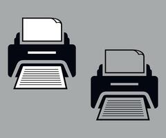 Black and white stylized printer icon isolated on blue background vector