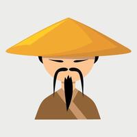 colored stylized icon of chinese man in hat isolated on white background vector