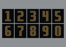 Set of yellow dot numbers for electronic scoreboard isolated on white background vector