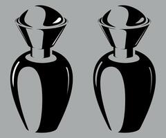 black and white icon of perfume bottle with cap isolated on white background vector