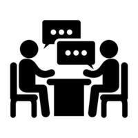 vblack and white icon of business meeting at table and messaging isolated on white background vector
