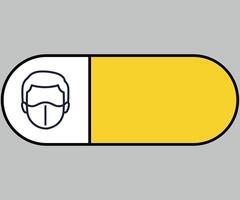 rectangular horizontal yellow icon sign with rounded corners caution face mask required vector