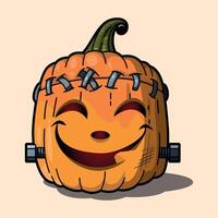 stylized colorful funny pumpkin with carved smile isolated on warm background vector