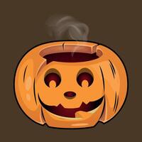 funny halloween pumpkin with a carved smile from which steam comes out isolated on a brown background vector