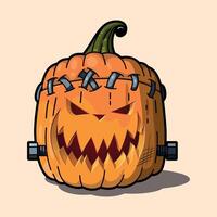 stylized colorful funny pumpkin with carved smile on warm background vector