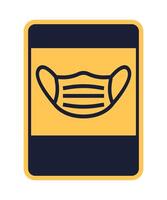 rectangular yellow icon caution face mask required isolated on white background vector