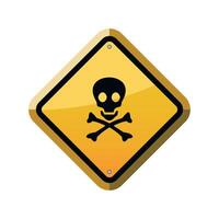 yellow triangle warning sign skull and bones on white background vector