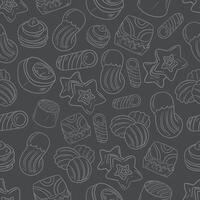 seamless white pattern background of sweets cookies and cupcakes on a gray background vector