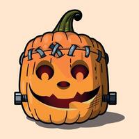 stylized colorful funny halloween pumpkin with smile isolated on warm background vector