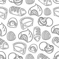 seamless gray pattern background of sweets cookies chocolates pastries and cupcakes on white vector