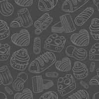 stylized gray seamless pattern background of sweets cookies and candies white color vector