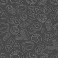 gray seamless pattern background of sweets cookies and candies vector