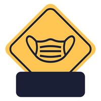 diamond yellow sign with rounded corners caution face mask required isolated on white background vector