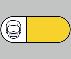 yellow icon sign with rounded corners caution face mask required isolated on white background vector
