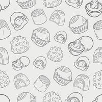 seamless gray pattern background of sweets cookies chocolate candies marmalade baking on white vector