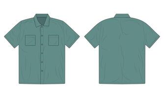 Short sleeve button down shirt mockup front and back view vector