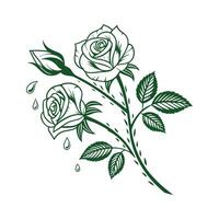 A drawing of a rose with leaves and a rose vector