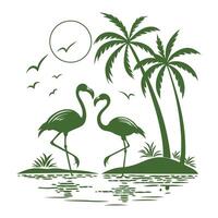 Flamingo Silhouette with palm vector