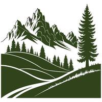 Hand drawn nature illustration with mountains and forest on first view vector