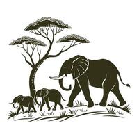 three elephants depicted in silhouette are posit vector