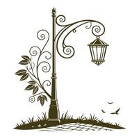 A black and white picture of a lamp and a light vector