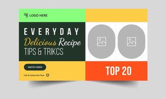 Editable food recipe tips and tricks set thumbnail design, customizable eps 10 file format vector