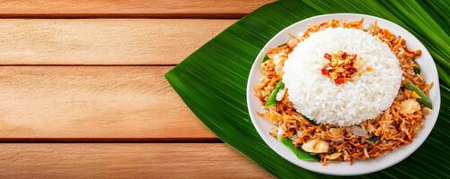 Fried Banana Blossom with Shredded Toppings and Rice photo