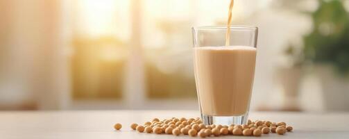 Golden Soy Milk Poured into a Glass photo