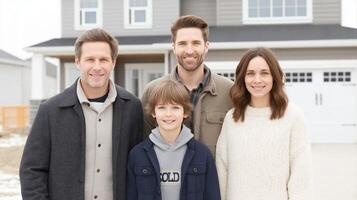 A real estate ad featuring a modern family home with a sold sign photo