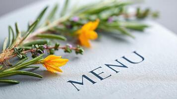A clean restaurant menu with vibrant food photography and elegant fonts copy space for text photo