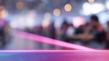 Soft Focus Background with Pink Neon Glow and Abstract Bokeh Effect in Modern Indoor Space photo