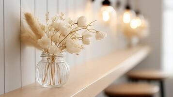 Elegant Dried Flowers Arrangement in Glass Jar with Soft Natural Lighting and Cozy Atmosphere photo