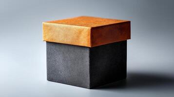 Elegant leather gift box in contrasting colors on a soft gray background for stylish presentation or packaging photo