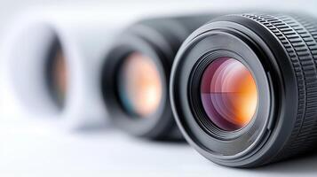 Close-up View of Camera Lenses with Vibrant Color Depth and Sharp Focus in a Studio Setting photo