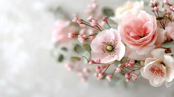 Beautiful Soft Pink Floral Arrangement with Delicate Details in a Light Background for Elegant Decor photo