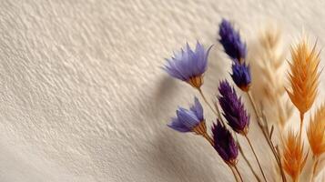 Dried Colorful Flowers Arrangement Against Soft Textured Background for Home Decor photo