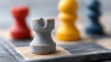 Close-Up of Colorful Game Pieces on a Wooden Board for Strategic Play and Fun Activities photo