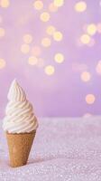 Dreamy Ice Cream Cone Glowing Under Soft Light with Bokeh Background for a Touch of Fantasy and Delight photo
