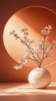 Dreamy Minimalist Garden Illustration with Soft Pastel Colors and Elegant Floral Arrangement in Circular Setting photo